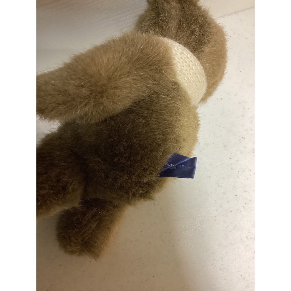 Vintage 2001 Ralph Lauren Polo Teddy Bear Set Brown Plush Navy Cream Scarves - Picture 7 of 7